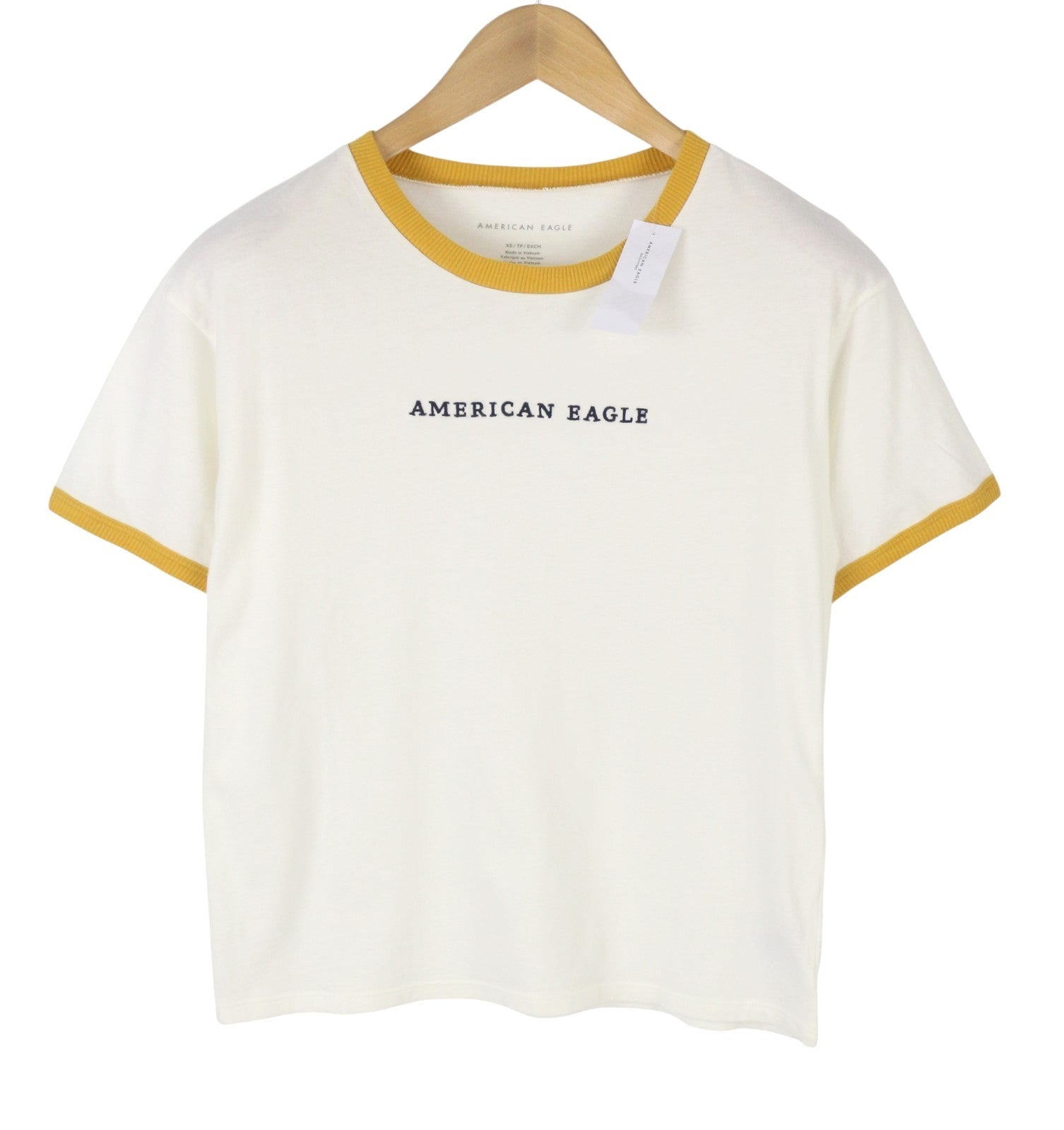 AMERICAN EAGLE OUTFITTERS Women T-Shirt XS White Tricot Logo Crew Short Sleeved