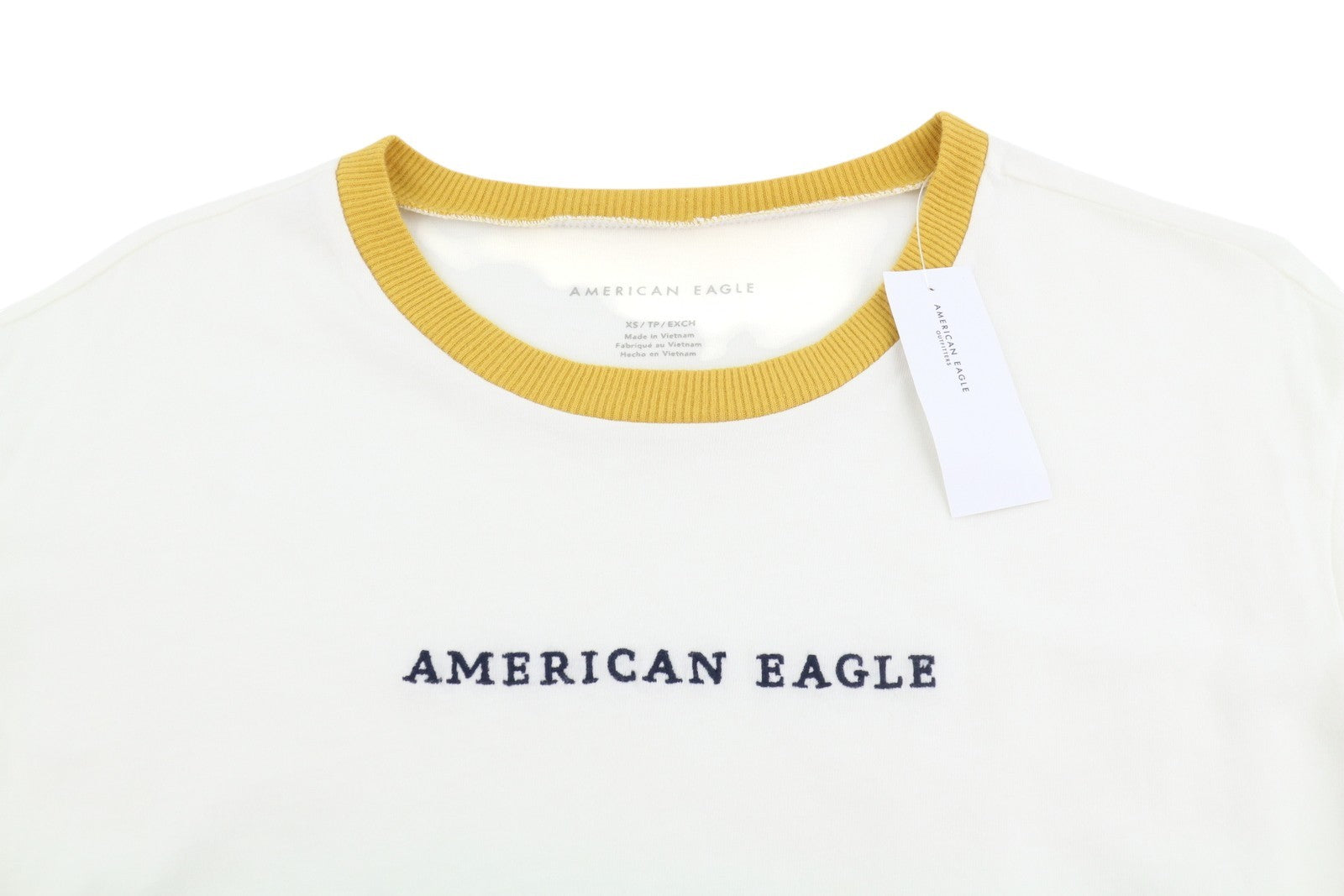 AMERICAN EAGLE OUTFITTERS Women T-Shirt XS White Tricot Logo Crew Short Sleeved