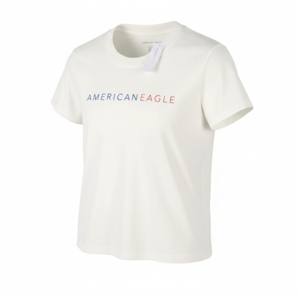 AMERICAN EAGLE OUTFITTERS Women T-Shirt XS White Tricot Cotton Crew Short Sleeve
