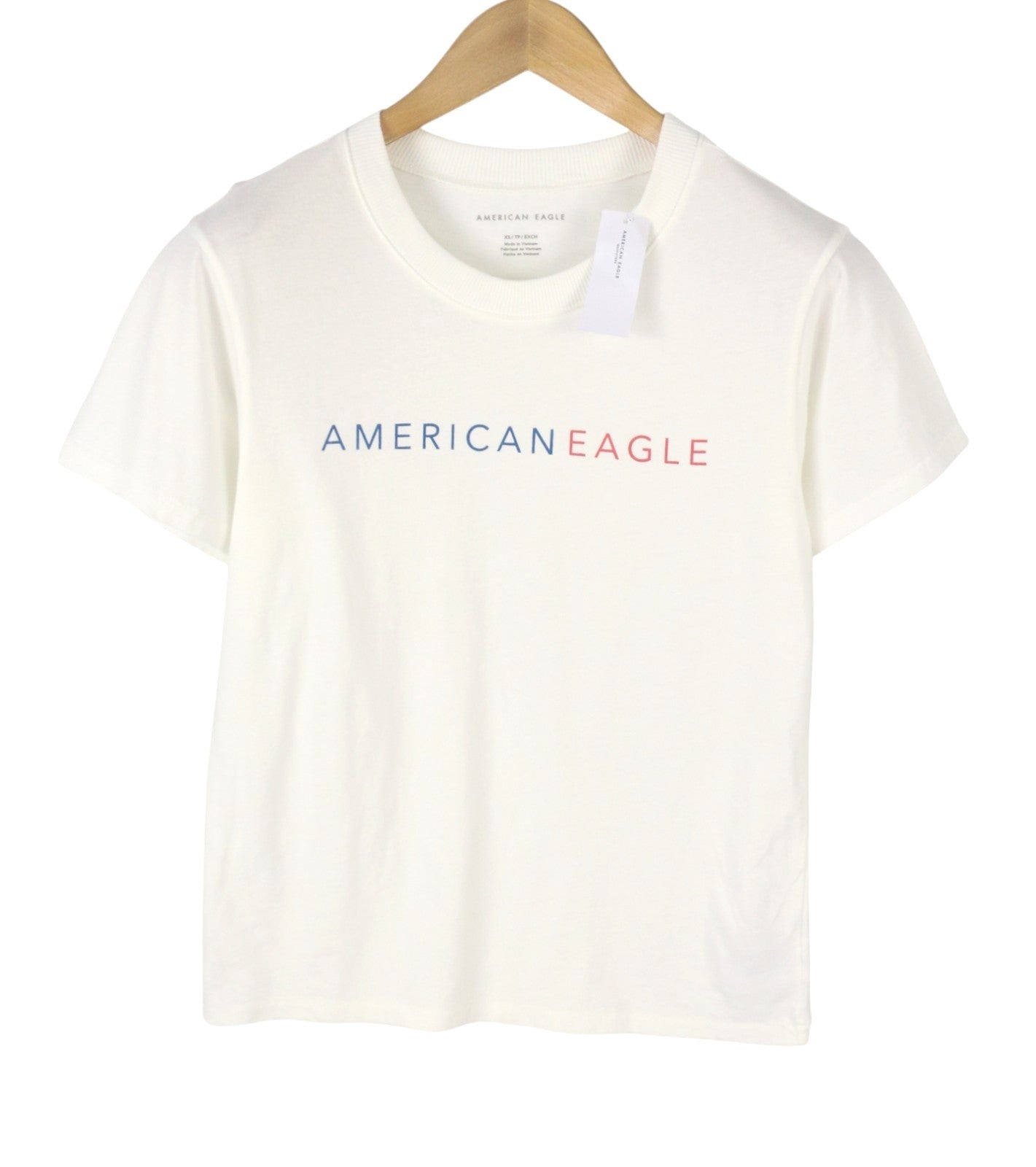 AMERICAN EAGLE OUTFITTERS Women T-Shirt XS White Tricot Cotton Crew Short Sleeve