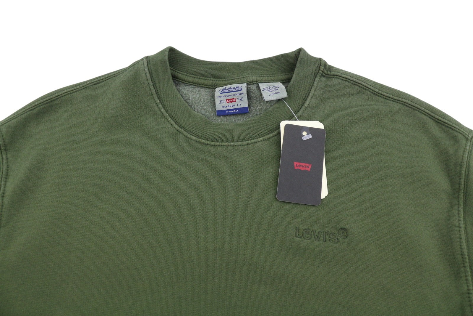 LEVI'S Relaxed Fit Men Sweatshirt XS Khaki Green Crew Neck Long Sleeve Pull On