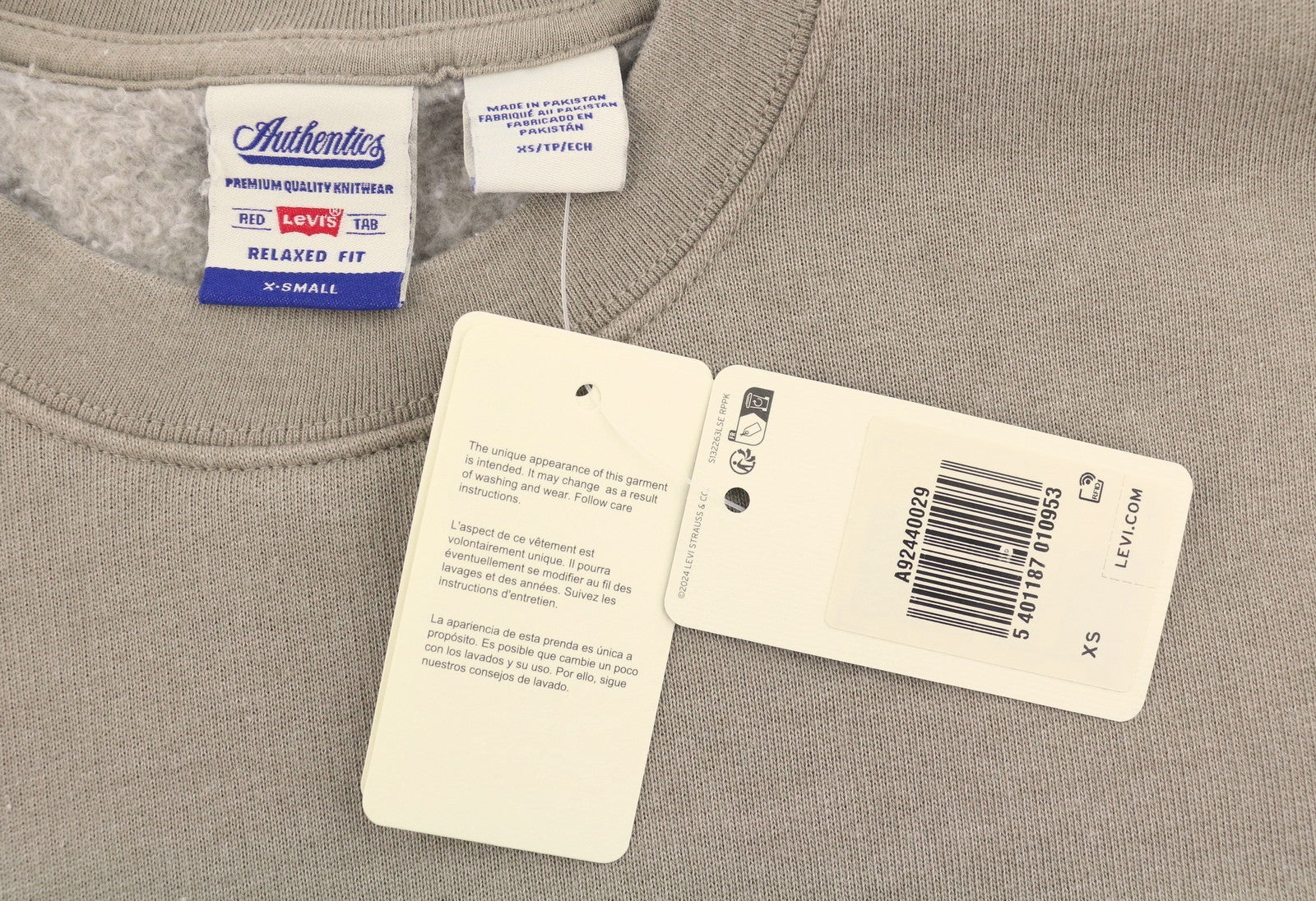 LEVI'S Relaxed Fit Men Sweatshirt XS Brown Melange Crew Neck Long Sleeve Pull On