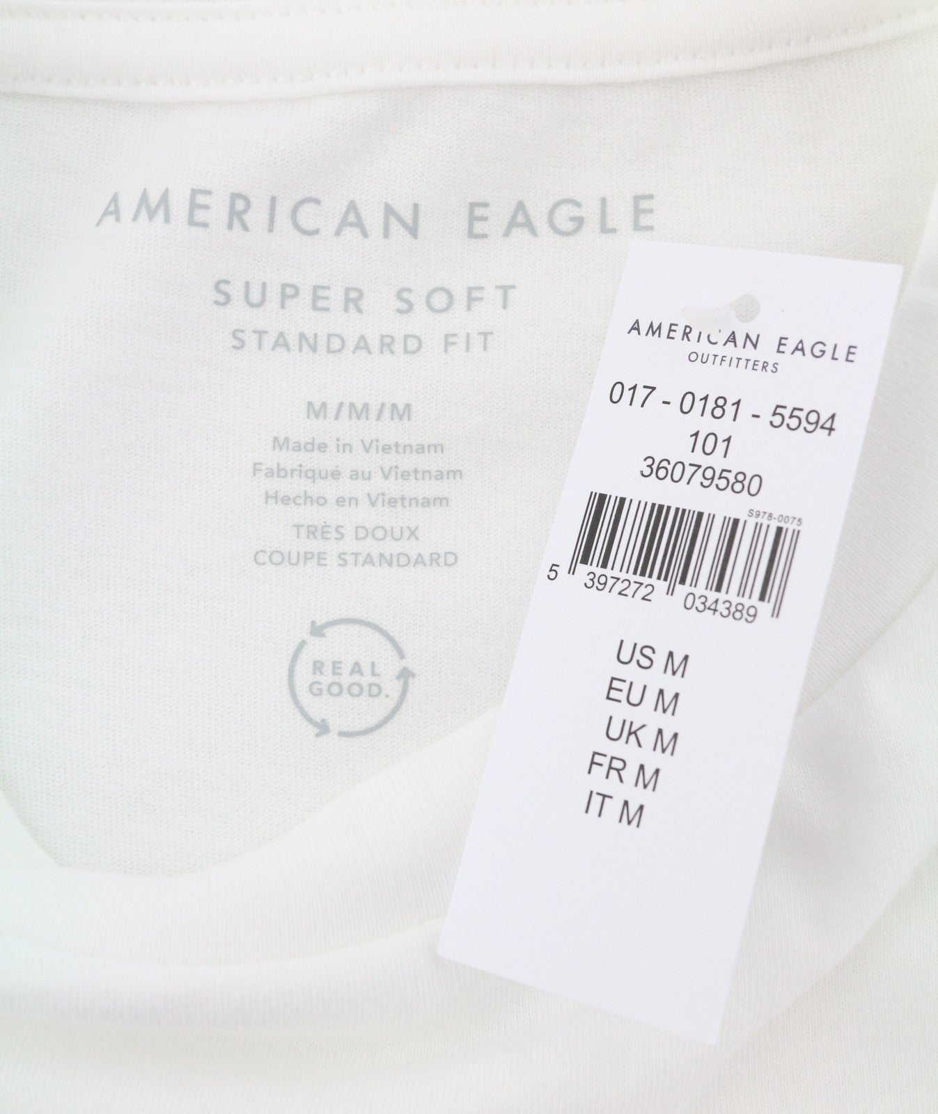 AMERICAN EAGLE OUTFITTERS Men T-Shirt M White Super Soft Standard Short Sleeve