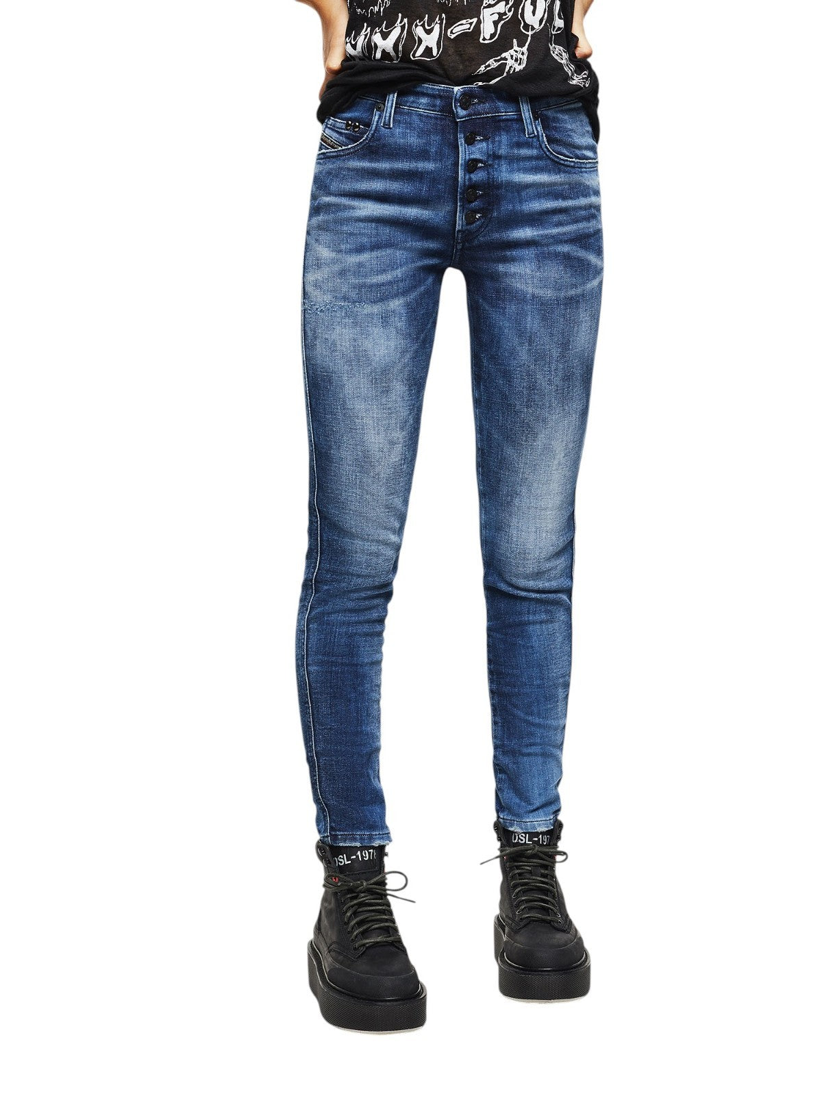 DIESEL Babhila-B 0096Q Women Jeans W29/L32 Slim Skinny Washed Stretch Blue