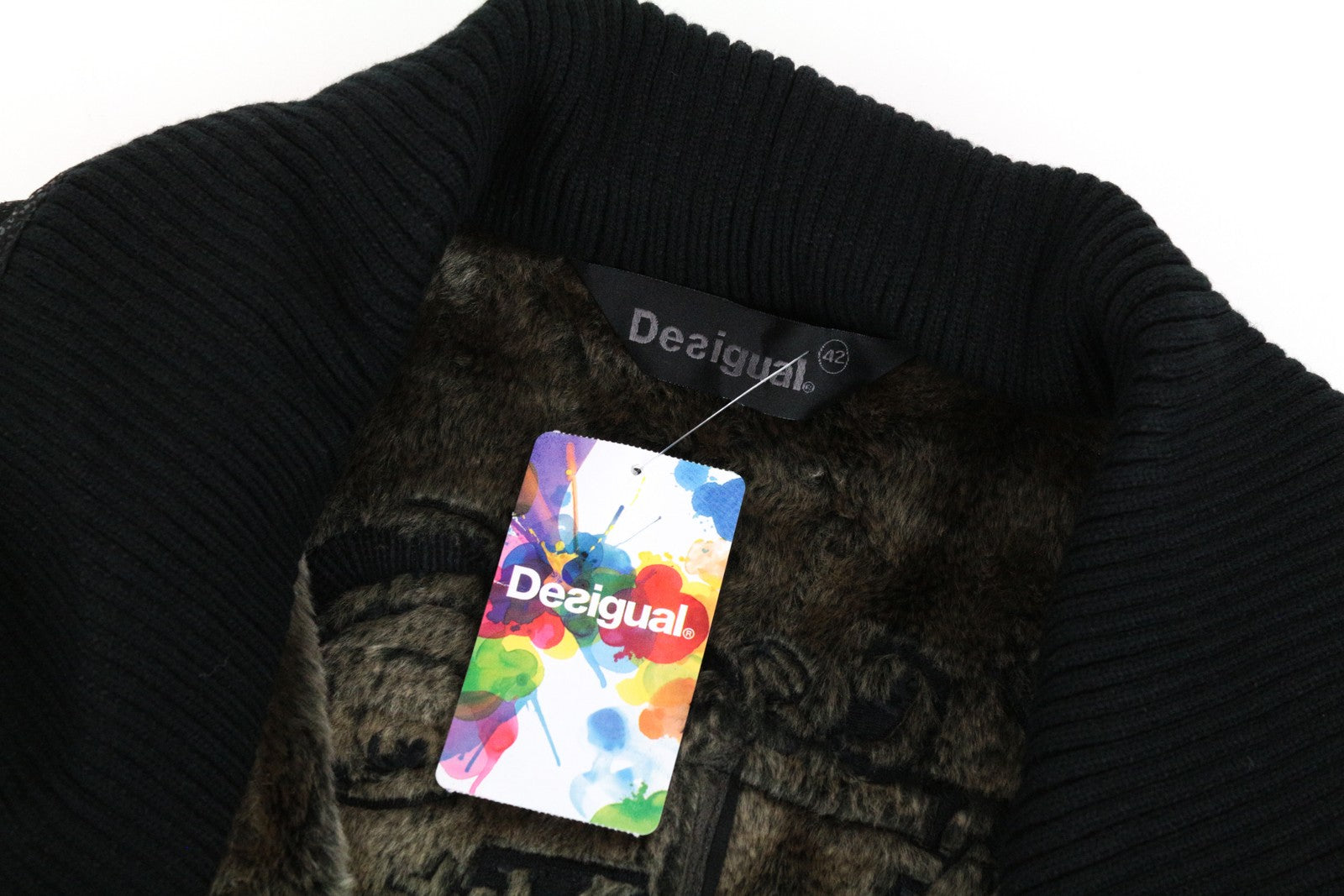 DESIGUAL Werewolf Women Jacket 42 L Zipped Faux Fur Lined Single-Breasted Black