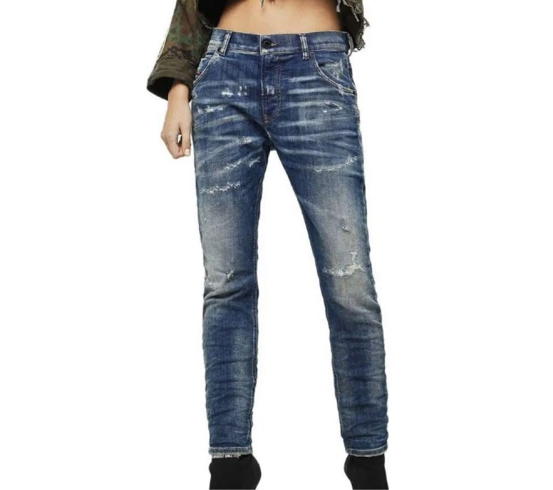 DIESEL Krailey-B-T 0870Q Women Jeans W32 Jogg Sweat Blue Boyfriend Distressed