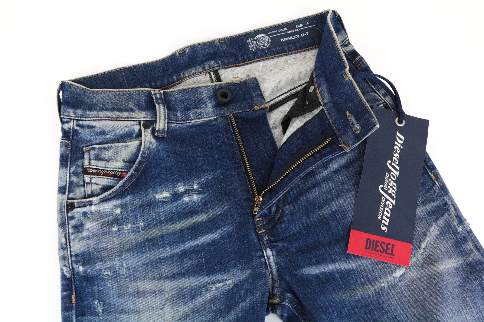 DIESEL Krailey-B-T 0870Q Women Jeans W32 Jogg Sweat Blue Boyfriend Distressed