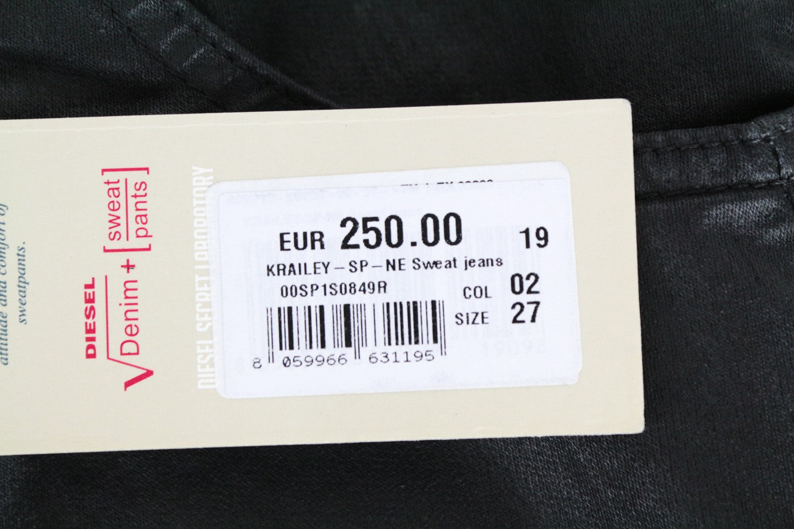 DIESEL Krailey-SP-Ne 0849R Women Jeans W27 Jogg Sweat Black Coated Boyfriend