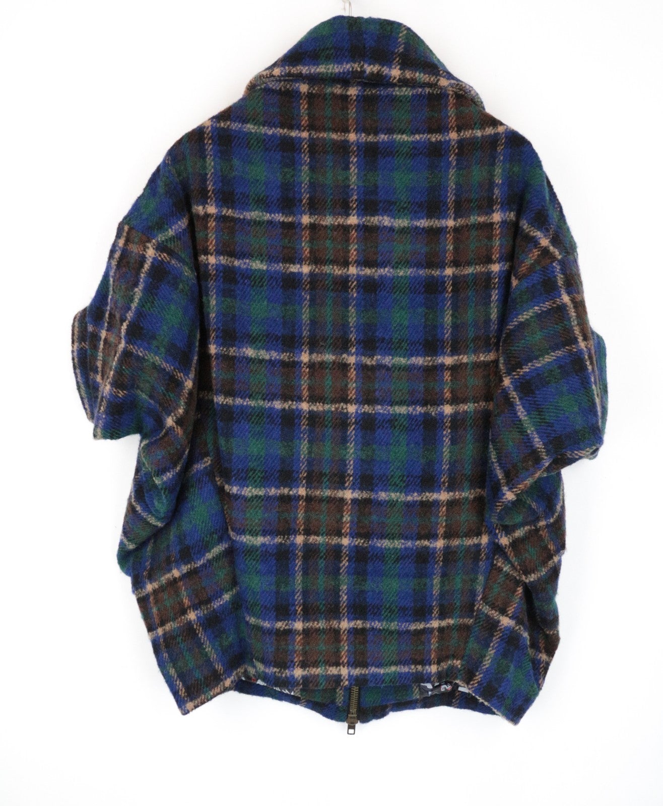 DESIGUAL Women Coat EU40 L Blue Melange Check Dolman Sleeve Woolen Embroidered