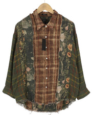 R13 Multi-Strip Drop Neck Women Shirt XS Floral Oversized Loose FW25 RRP945