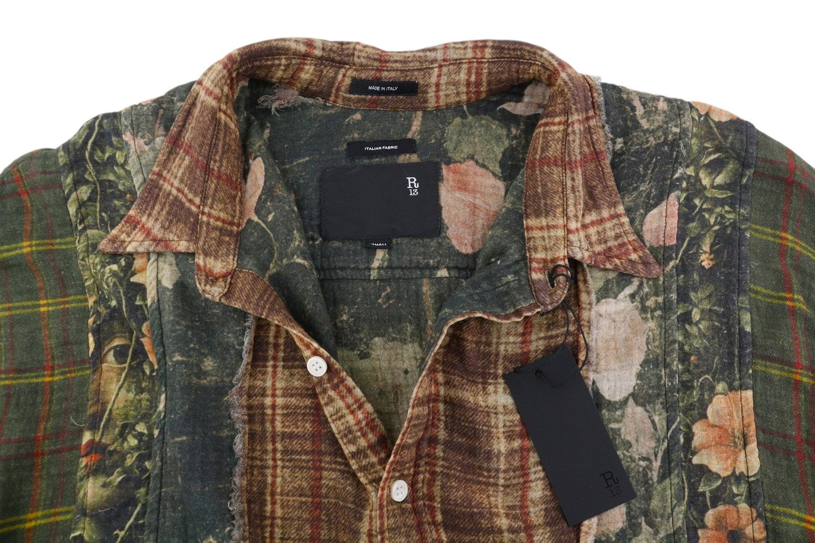 R13 Multi-Strip Drop Neck Women Shirt XS Floral Oversized Loose FW25 RRP945