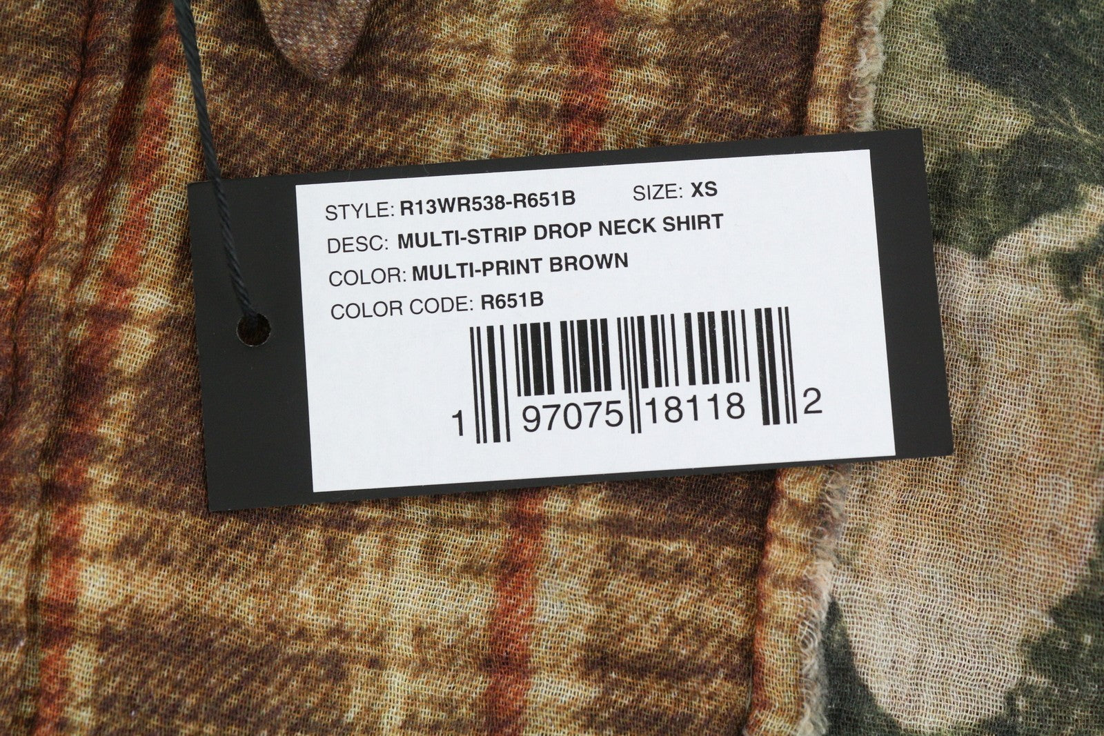 R13 Multi-Strip Drop Neck Women Shirt XS Floral Oversized Loose FW25 RRP945