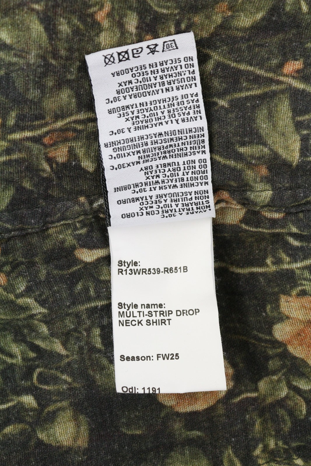 R13 Multi-Strip Drop Neck Women Shirt XS Floral Oversized Loose FW25 RRP945