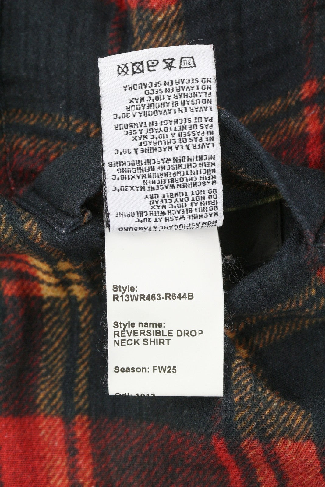 R13 Reversible Drop Neck Women Shirt 2XS Red Plaid With Leaf Camo FW25 RRP1045