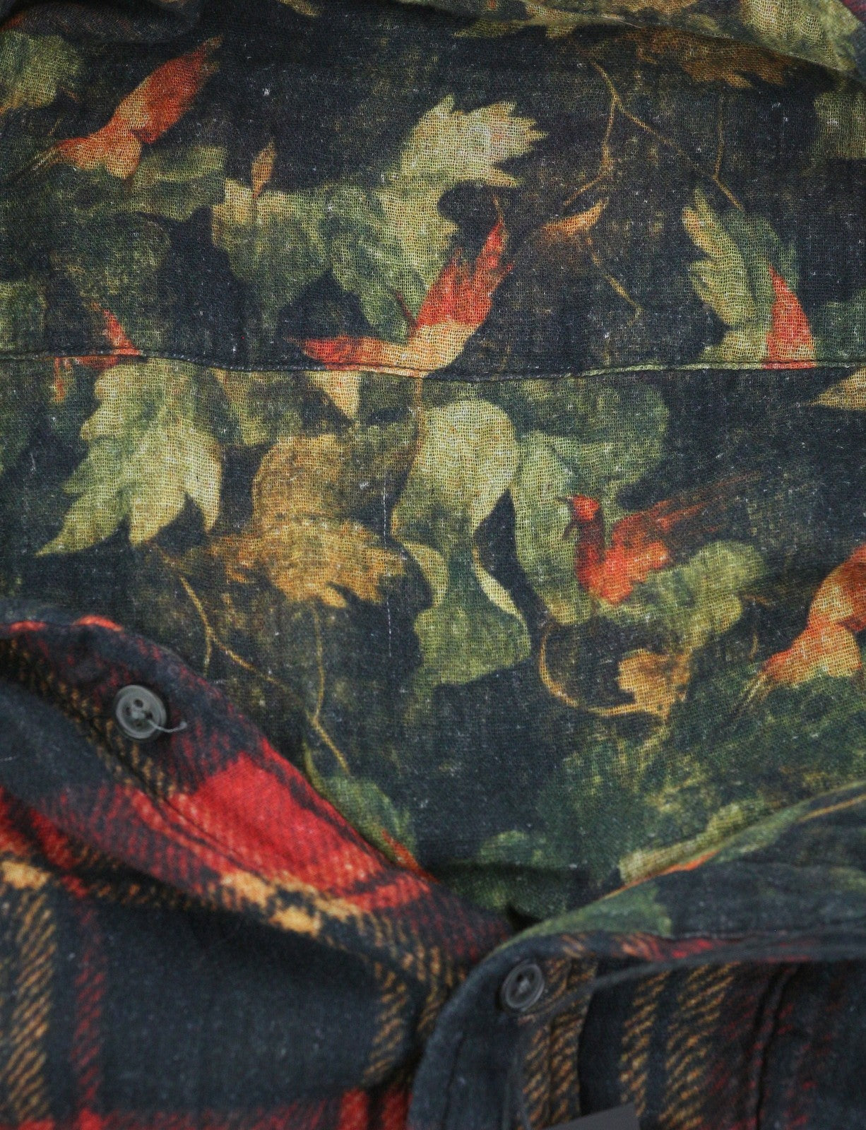 R13 Reversible Drop Neck Women Shirt 2XS Red Plaid With Leaf Camo FW25 RRP1045