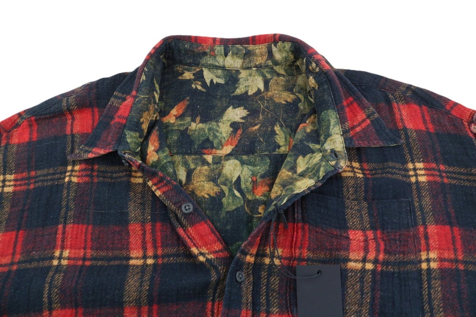 R13 Reversible Drop Neck Women Shirt 2XS Red Plaid With Leaf Camo FW25 RRP1045