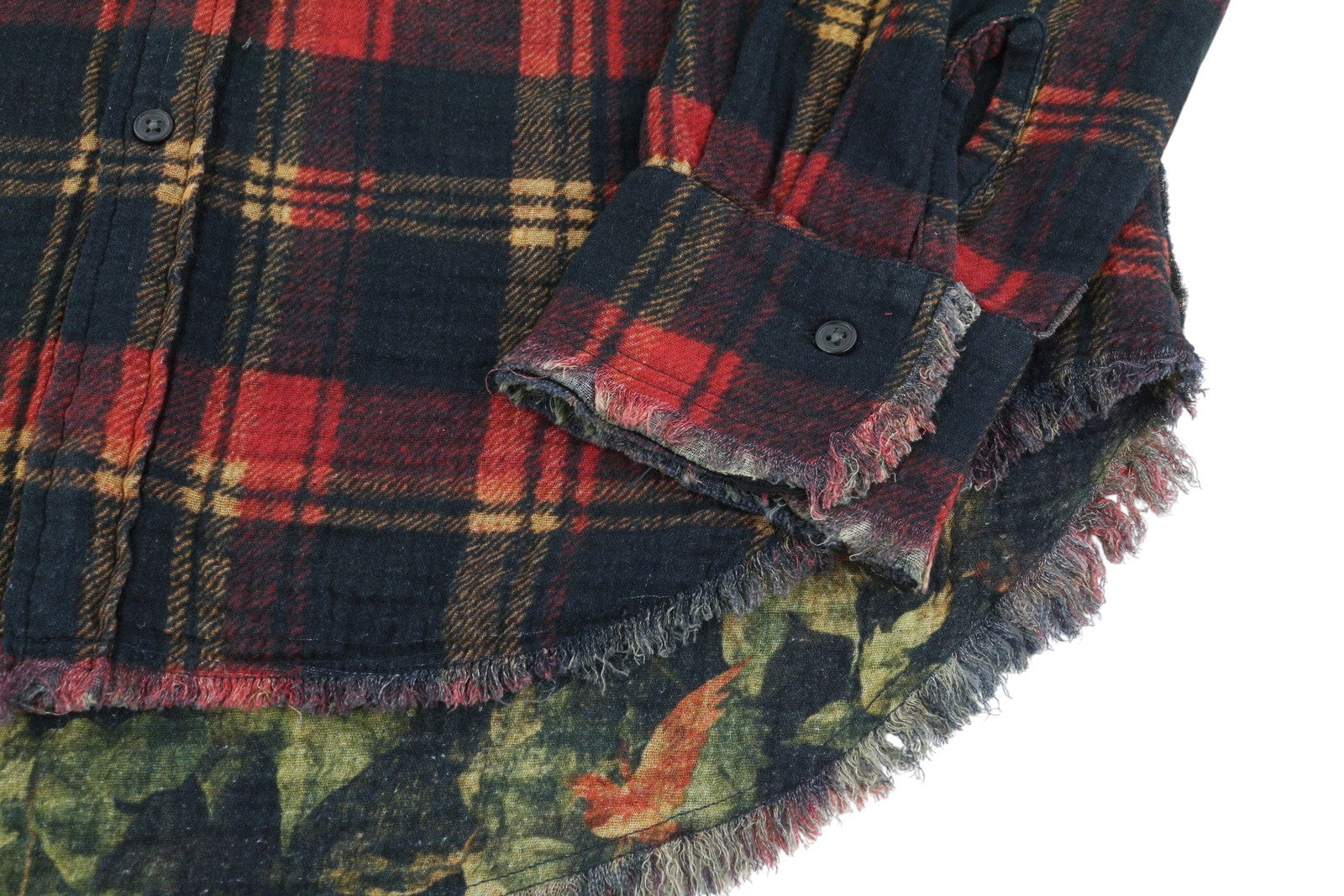 R13 Reversible Drop Neck Women Shirt 2XS Red Plaid With Leaf Camo FW25 RRP1045