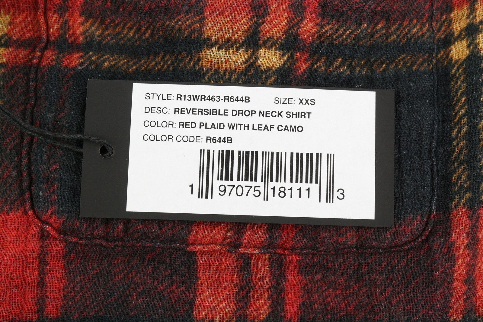 R13 Reversible Drop Neck Women Shirt 2XS Red Plaid With Leaf Camo FW25 RRP1045