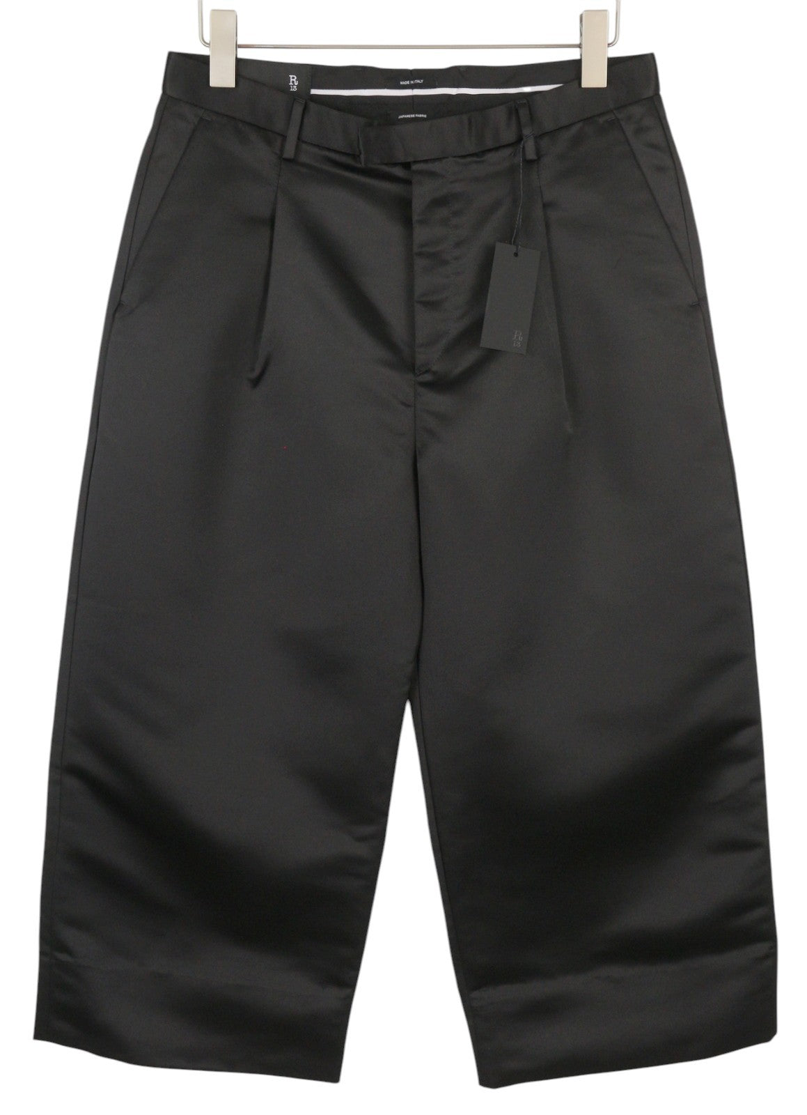 R13 Relaxed Cropped Pleated Women Trousers 29 Black Satin Look Ankle Length FW25