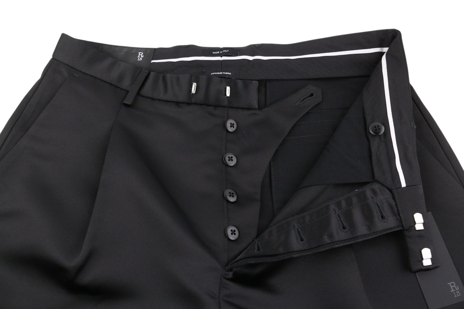 R13 Relaxed Cropped Pleated Women Trousers 29 Black Satin Look Ankle Length FW25