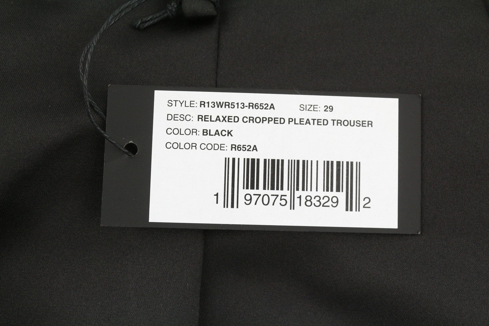 R13 Relaxed Cropped Pleated Women Trousers 29 Black Satin Look Ankle Length FW25