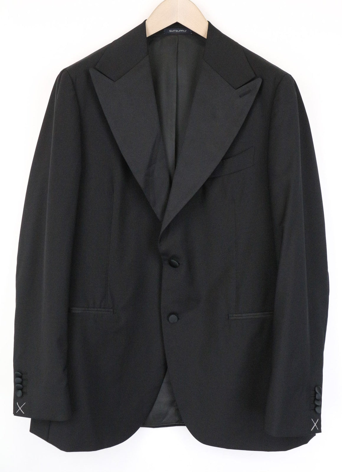 SUITSUPPLY La Spalla Men's Suit UK42R Black Wool 3Pc Tuxedo Classic Single Fit