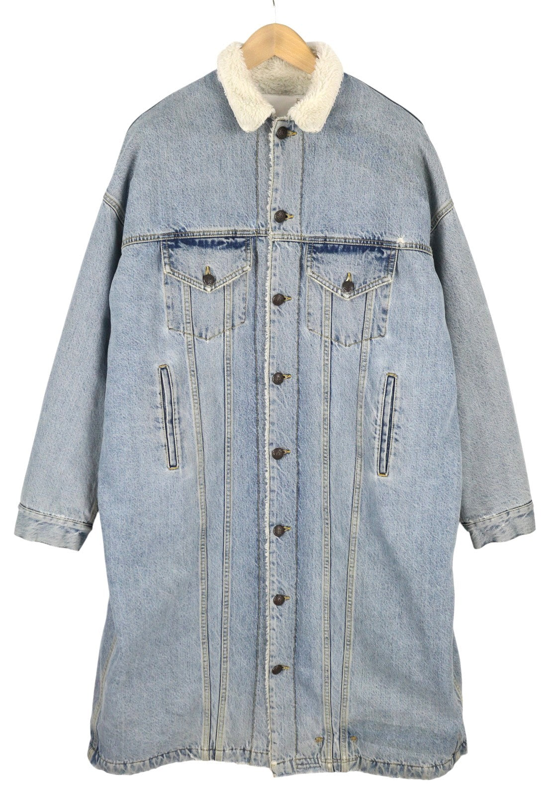 R13 Lyle Trucket Coat Women Jacket M Slate Blue Sherpa Lined Denim Long RRP999