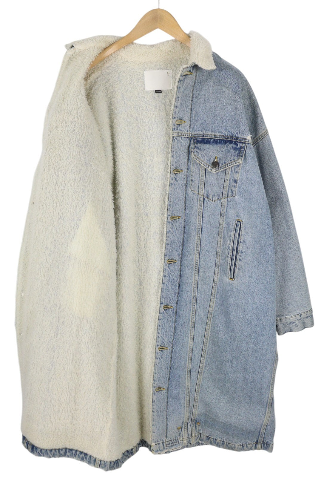 R13 Lyle Trucket Coat Women Jacket M Slate Blue Sherpa Lined Denim Long RRP999