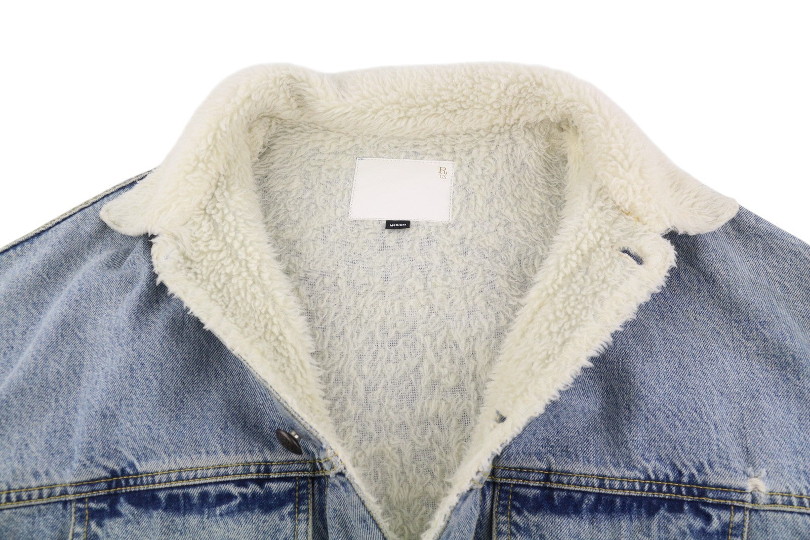 R13 Lyle Trucket Coat Women Jacket M Slate Blue Sherpa Lined Denim Long RRP999