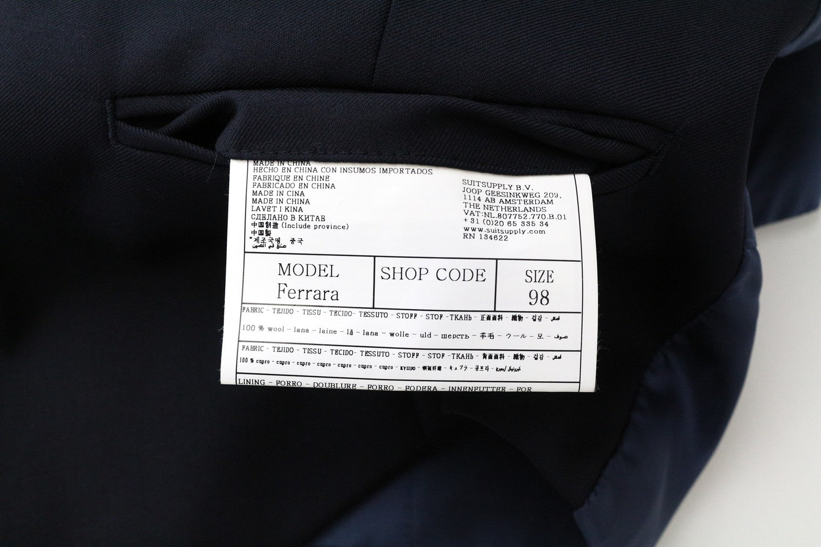 SUITSUPPLY Ferrara Men's Waistcoat UK40L Navy Blue Pure Wool Classic Vest