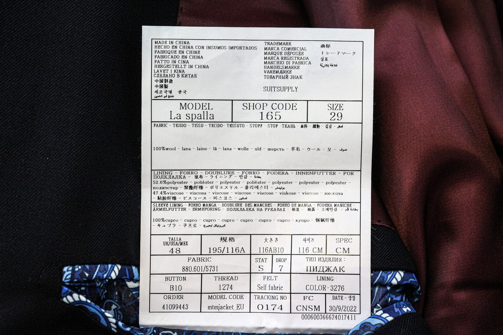 SUITSUPPLY La Spalla Men's Blazer UK48S Blue Pure Wool Classic Single-Breasted