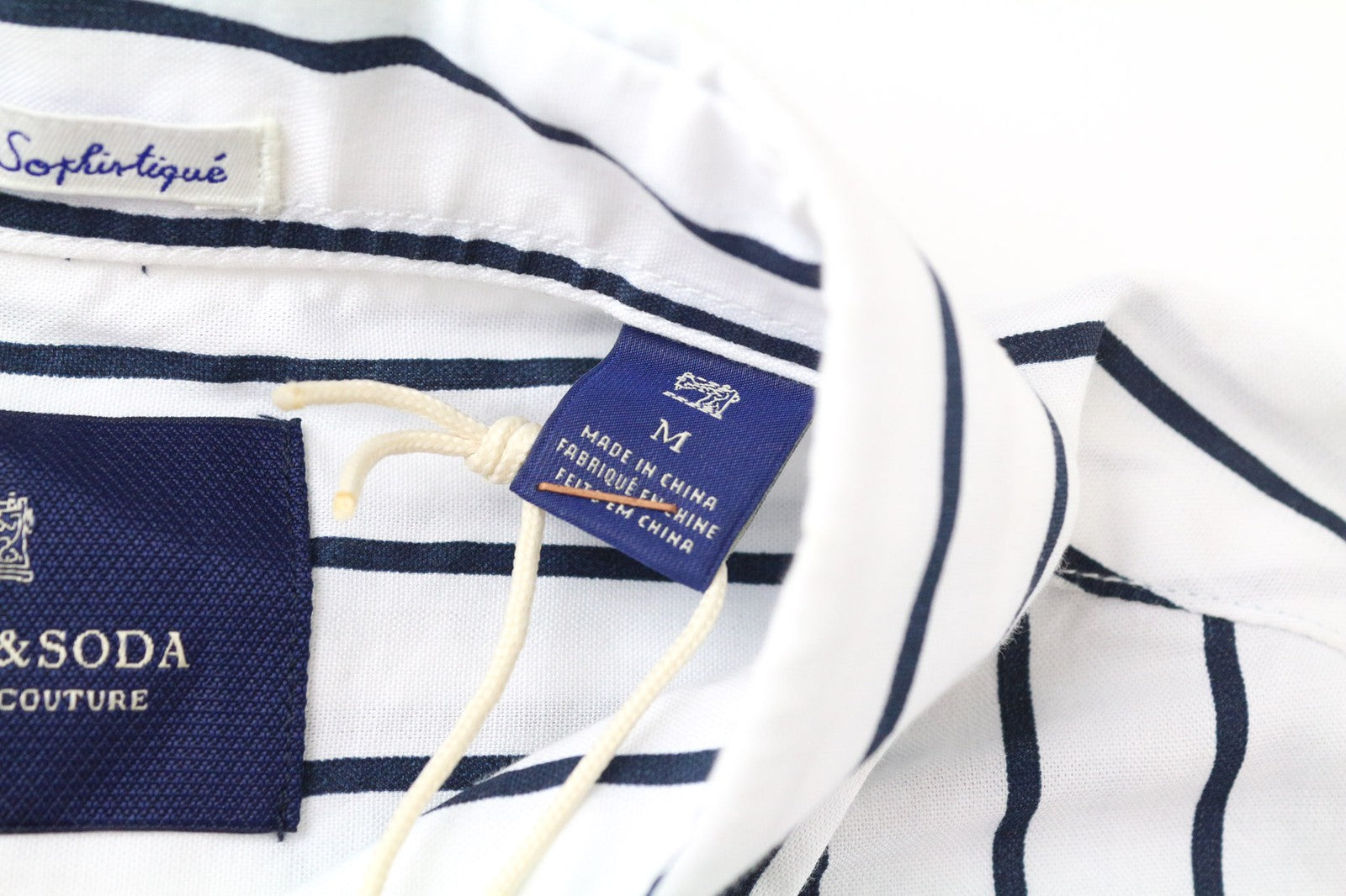 SCOTCH & SODA Ams Couture Men's Shirt M White Navy Stripe Cotton Long Fit Top