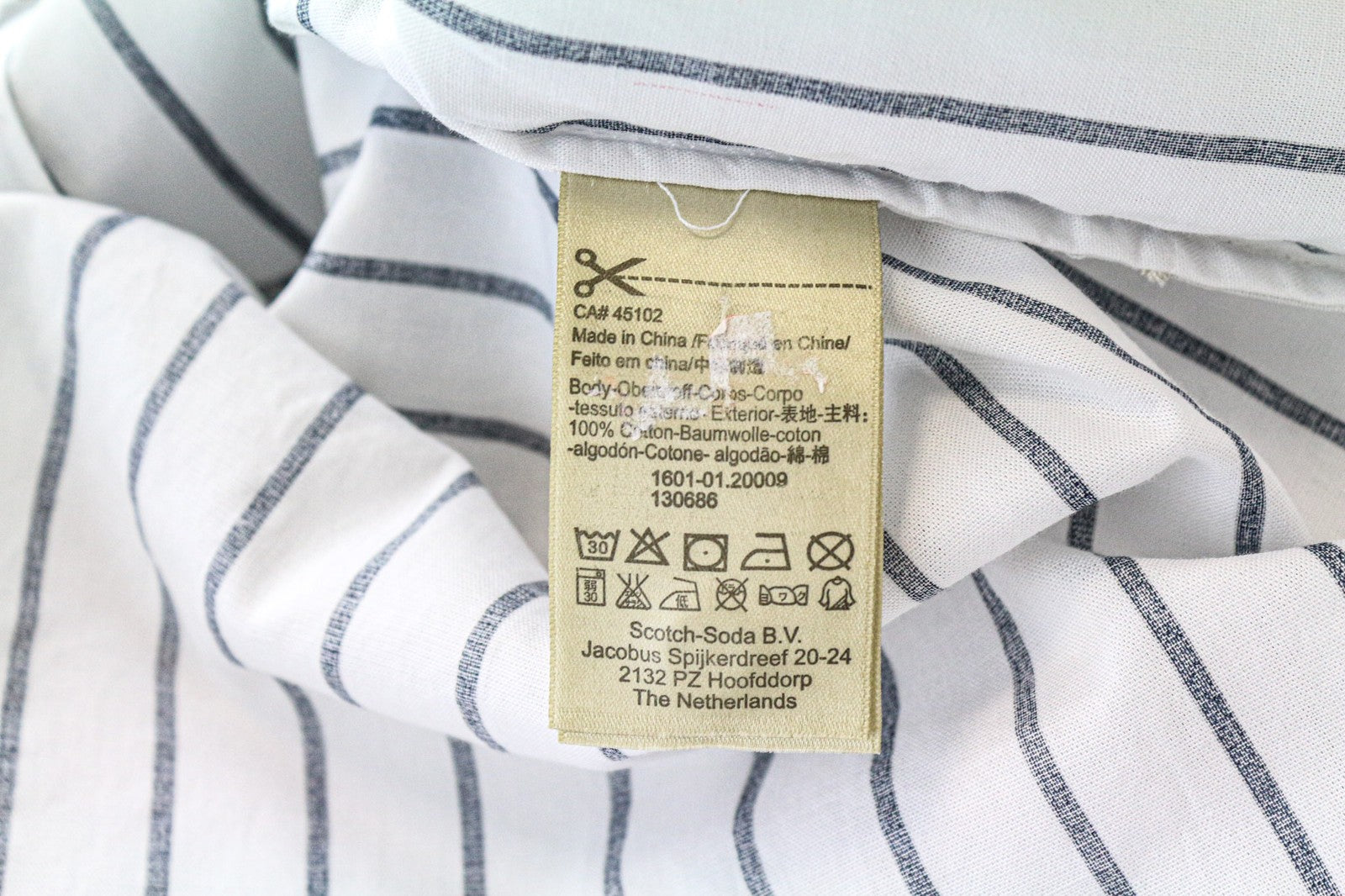 SCOTCH & SODA Ams Couture Men's Shirt M White Navy Stripe Cotton Long Fit Top