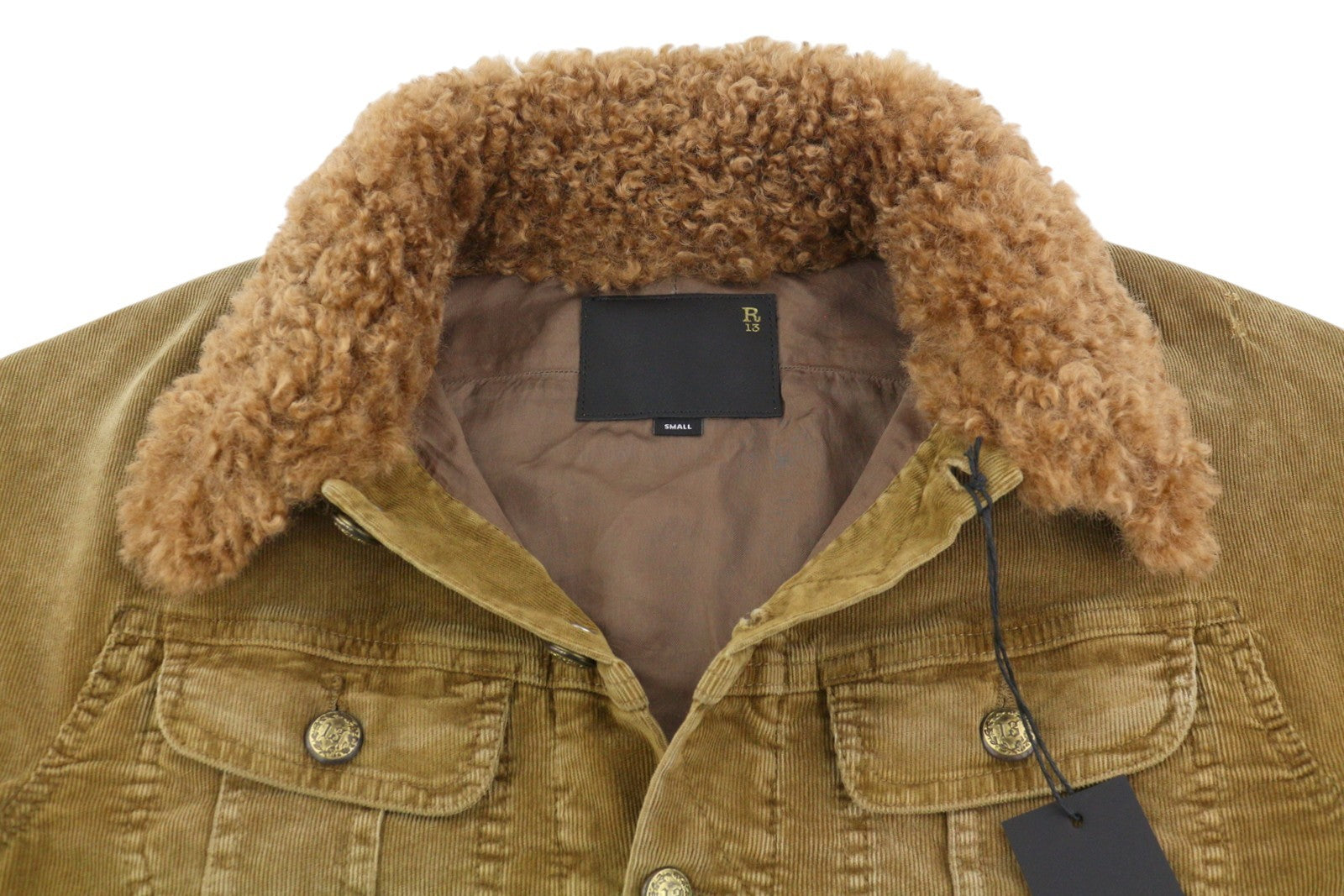 R13 Skinny Trucker Women Jacket S Golden Brown Stretch Cord Faded FW25 RRP1199