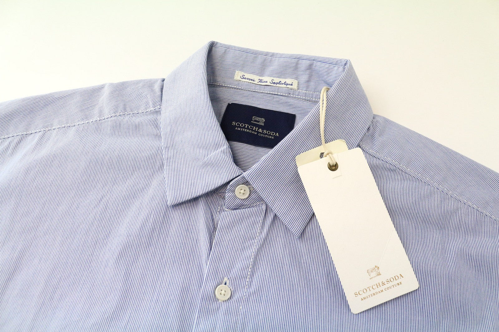 SCOTCH & SODA Ams Couture Men's Shirt M Blue Striped Pure Cotton Long Sleeve