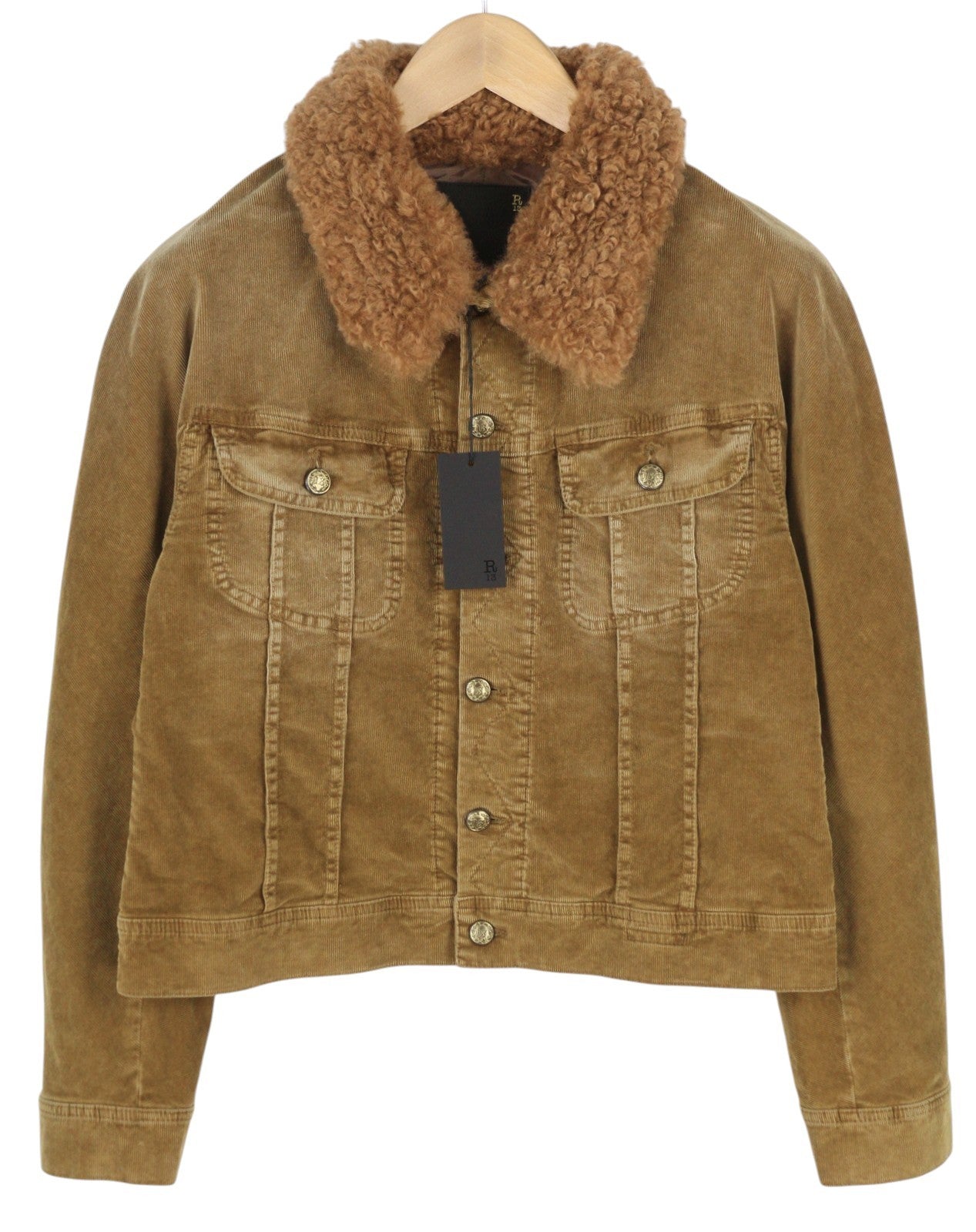R13 Skinny Trucker Women Jacket XL Golden Brown Stretch Cord Faded FW25 RRP1199