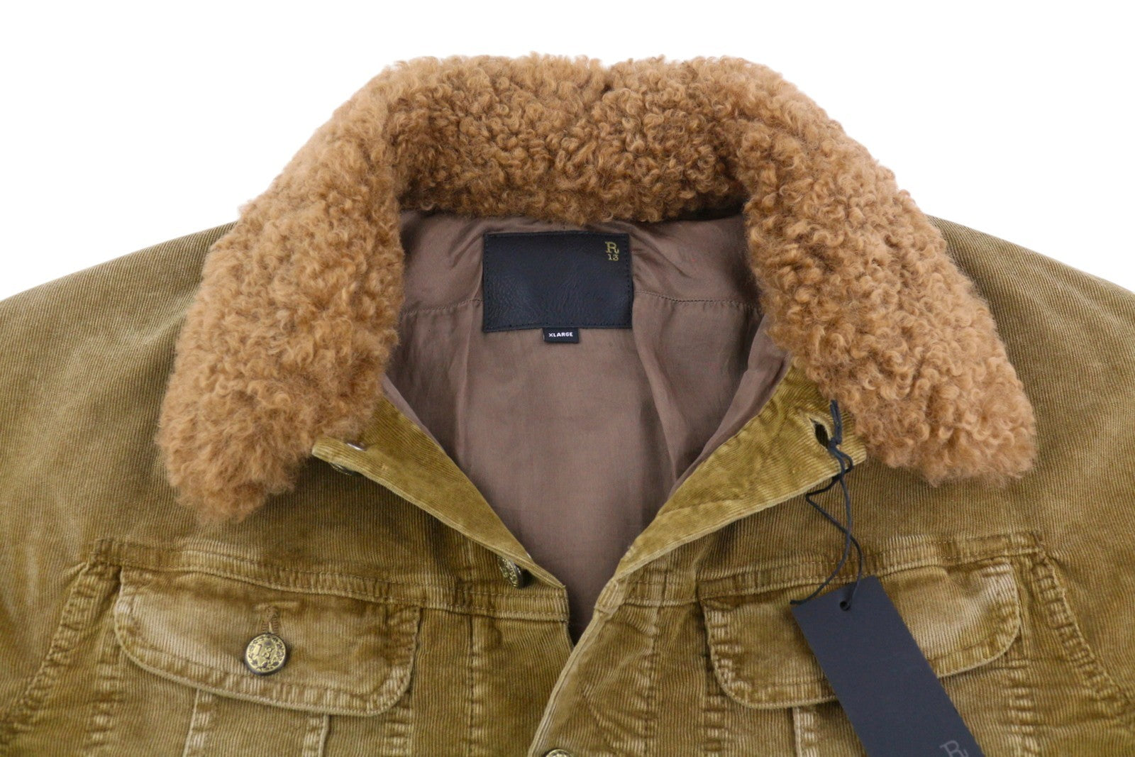 R13 Skinny Trucker Women Jacket XL Golden Brown Stretch Cord Faded FW25 RRP1199