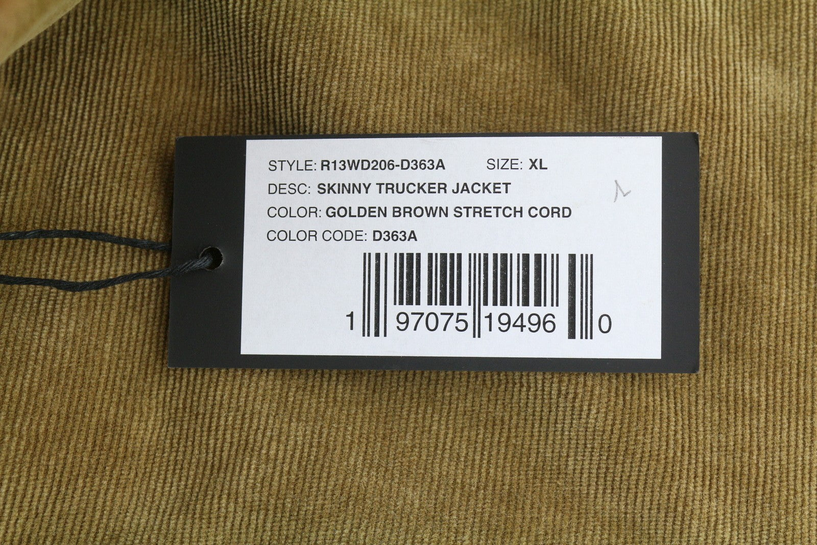 R13 Skinny Trucker Women Jacket XL Golden Brown Stretch Cord Faded FW25 RRP1199