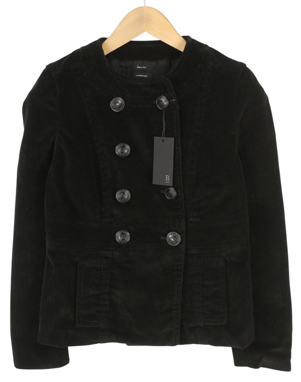 R13 Relaxed Cadet Women Jacket XS Black Corduroy Double Breasted Lined FW25