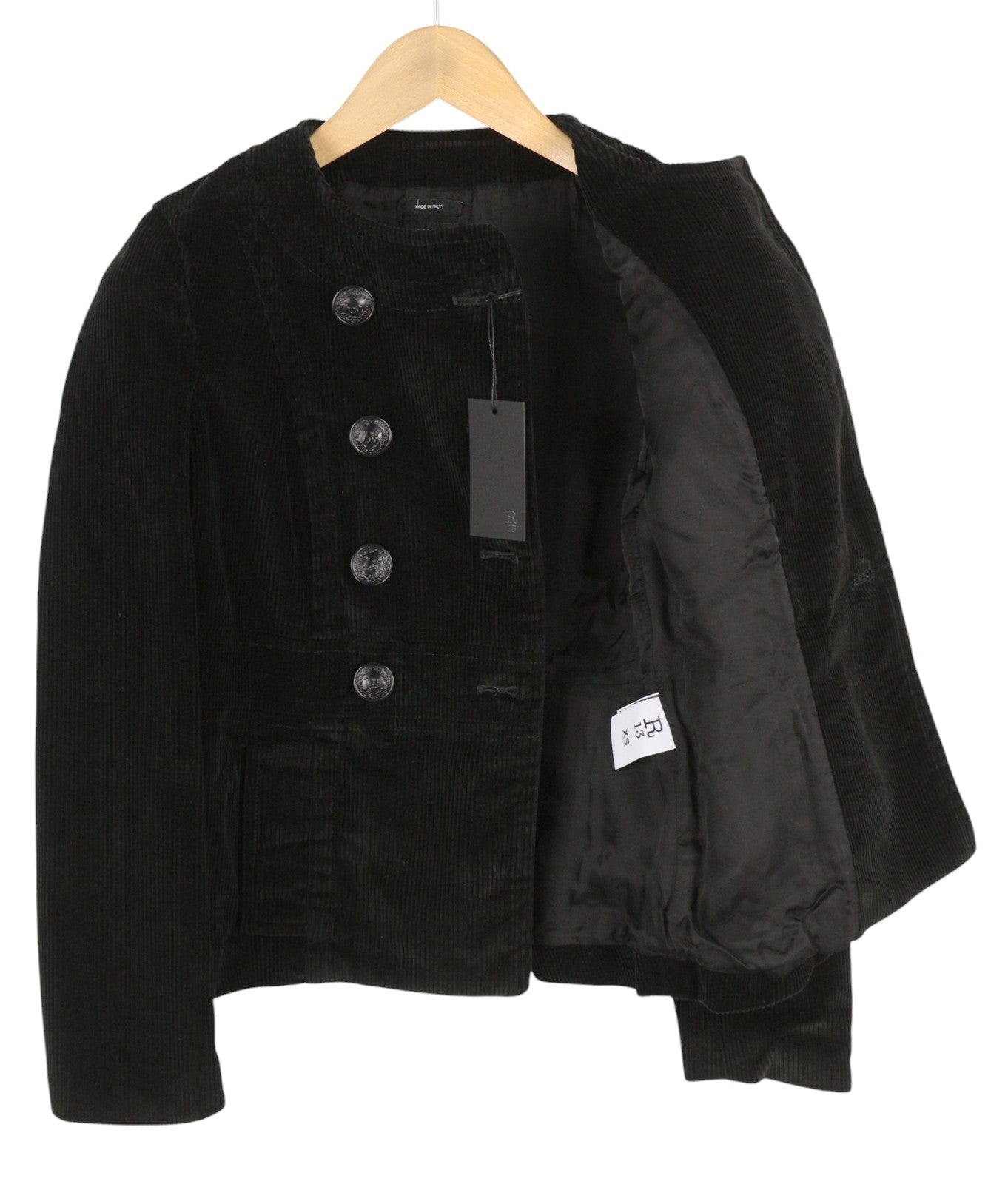 R13 Relaxed Cadet Women Jacket XS Black Corduroy Double Breasted Lined FW25