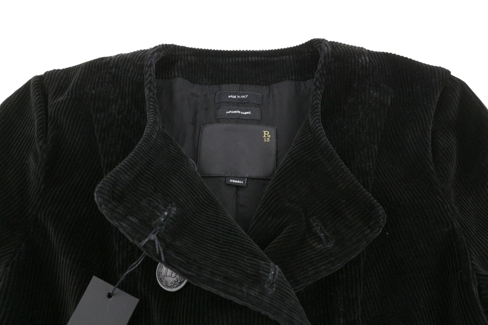 R13 Relaxed Cadet Women Jacket XS Black Corduroy Double Breasted Lined FW25