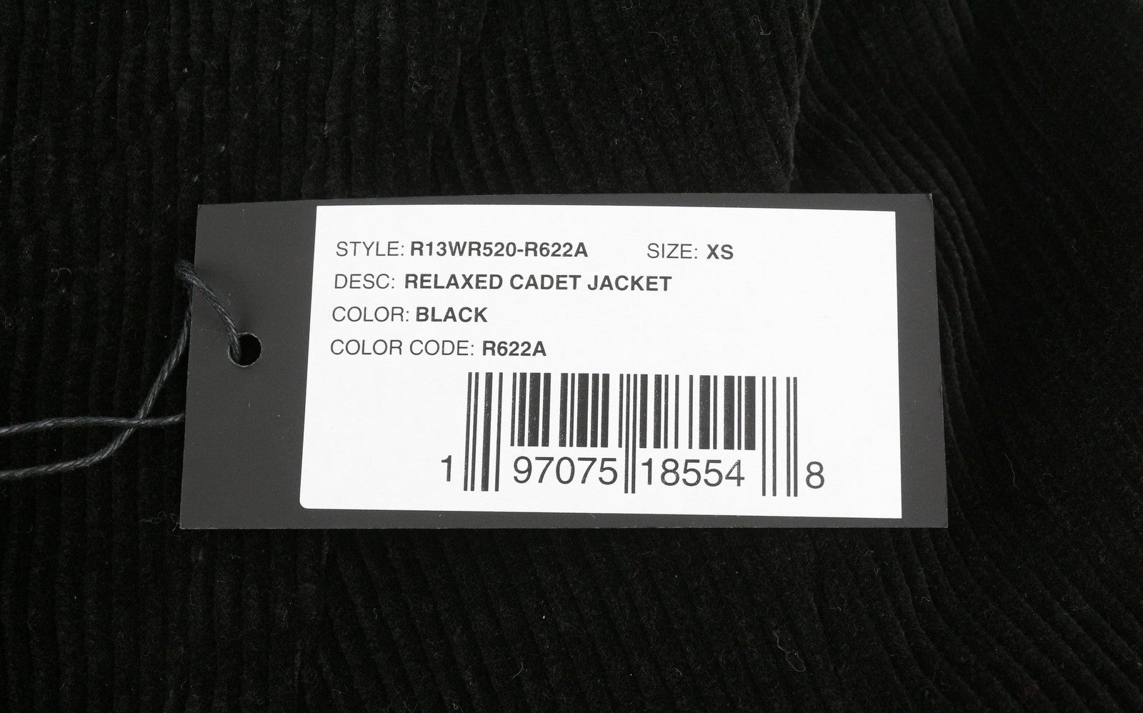 R13 Relaxed Cadet Women Jacket XS Black Corduroy Double Breasted Lined FW25