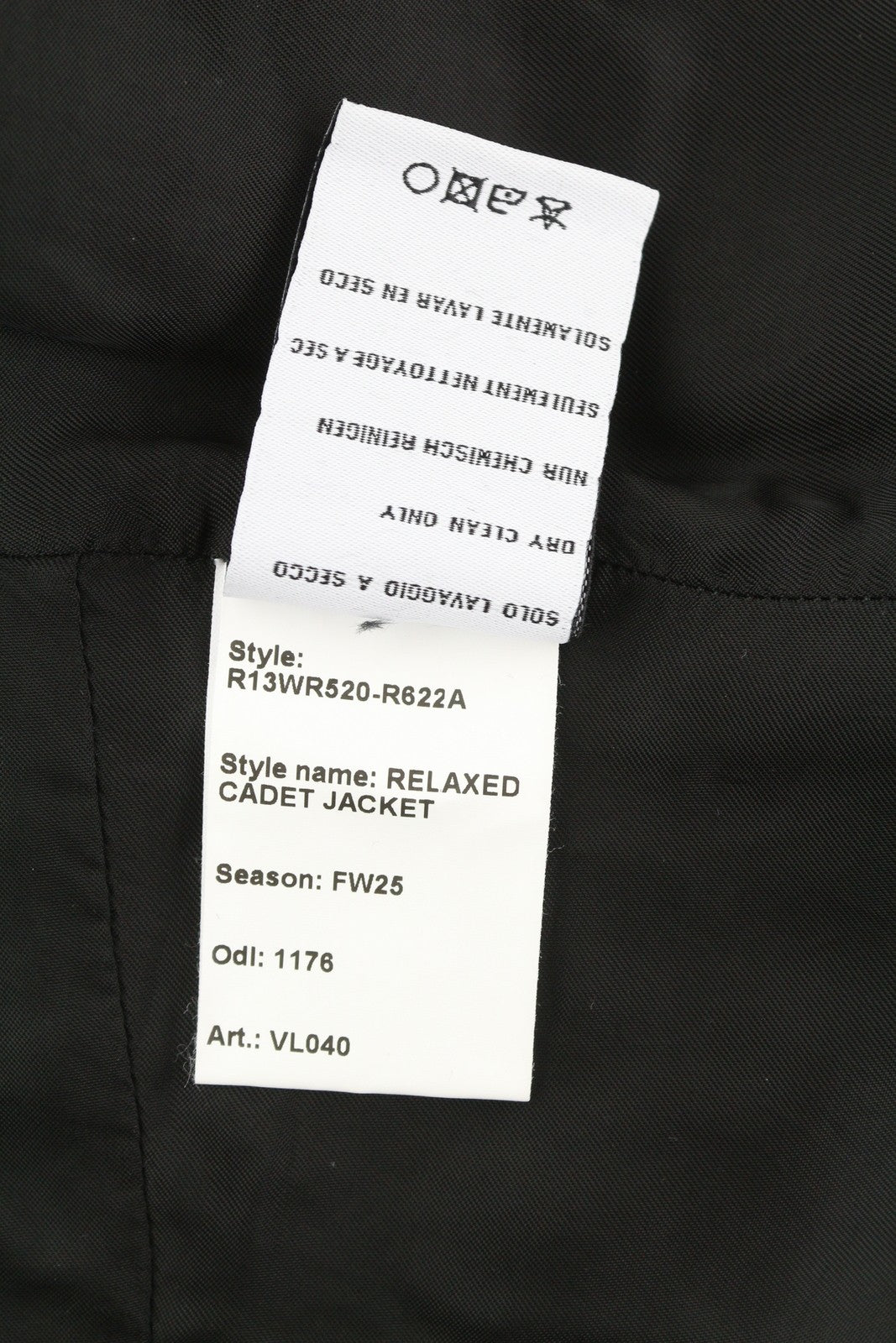 R13 Relaxed Cadet Women Jacket XS Black Corduroy Double Breasted Lined FW25