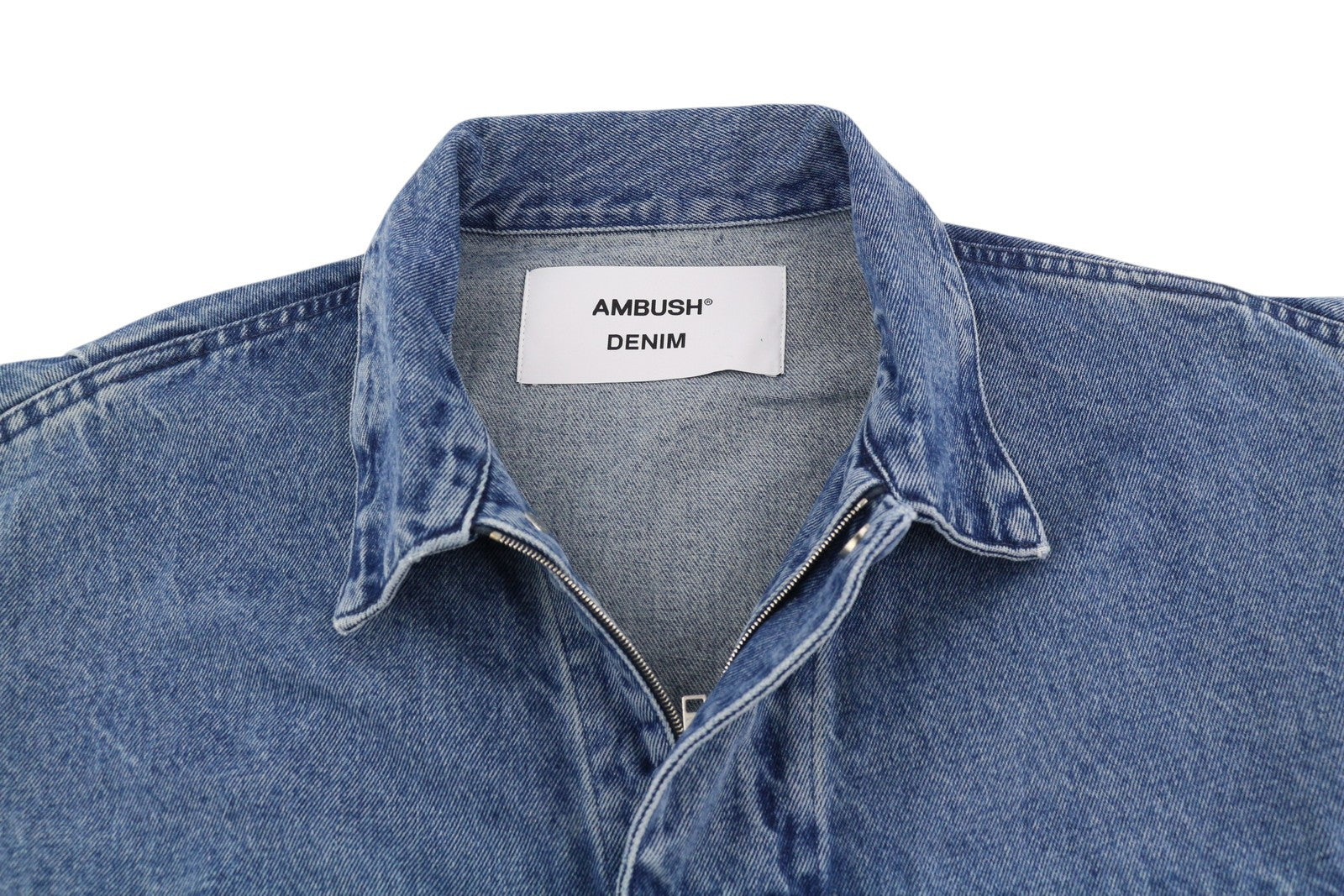 AMBUSH Men Jacket L Denim Blue Faded Patch Pockets Loose Oversized Lightweight