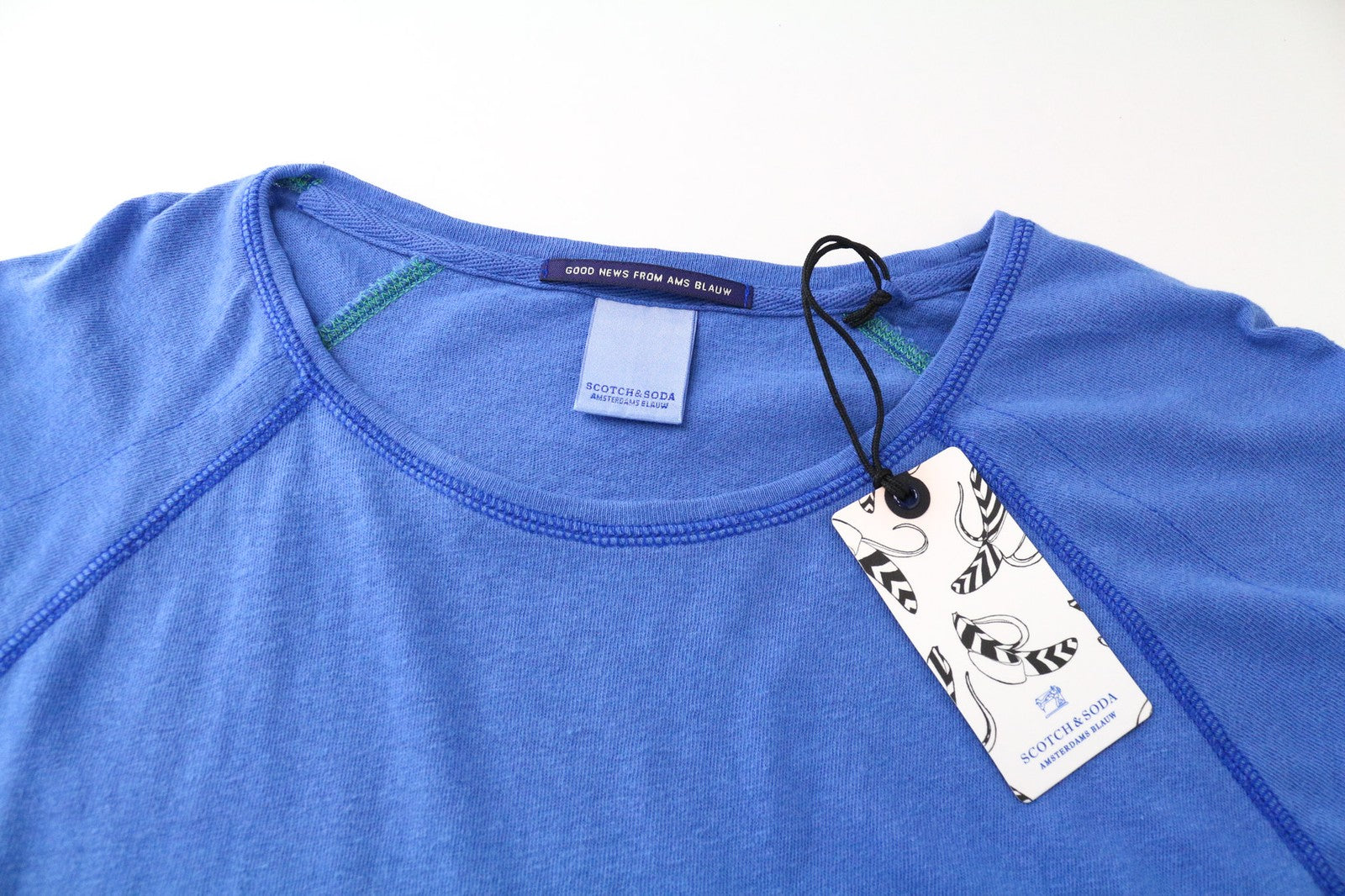 SCOTCH & SODA Ams Blauw Men's T-Shirt ~S/M Blue 3/4 Sleeve Pullover with Pocket