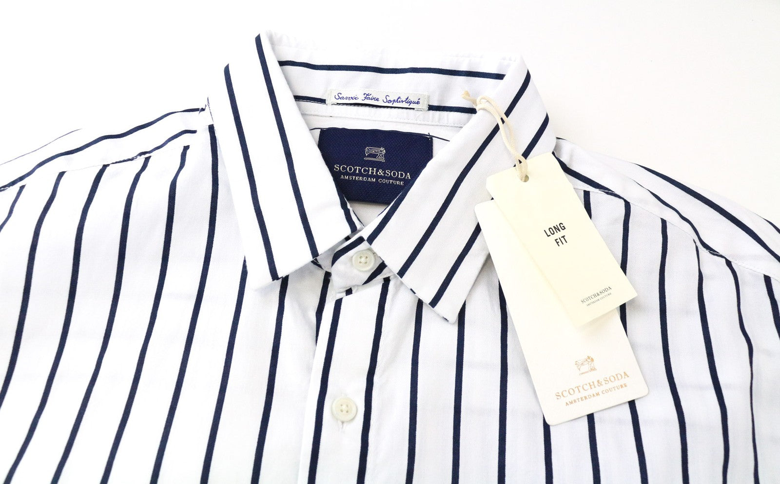 SCOTCH & SODA Ams Couture Men's Shirt M Long White Striped Pure Cotton Classic