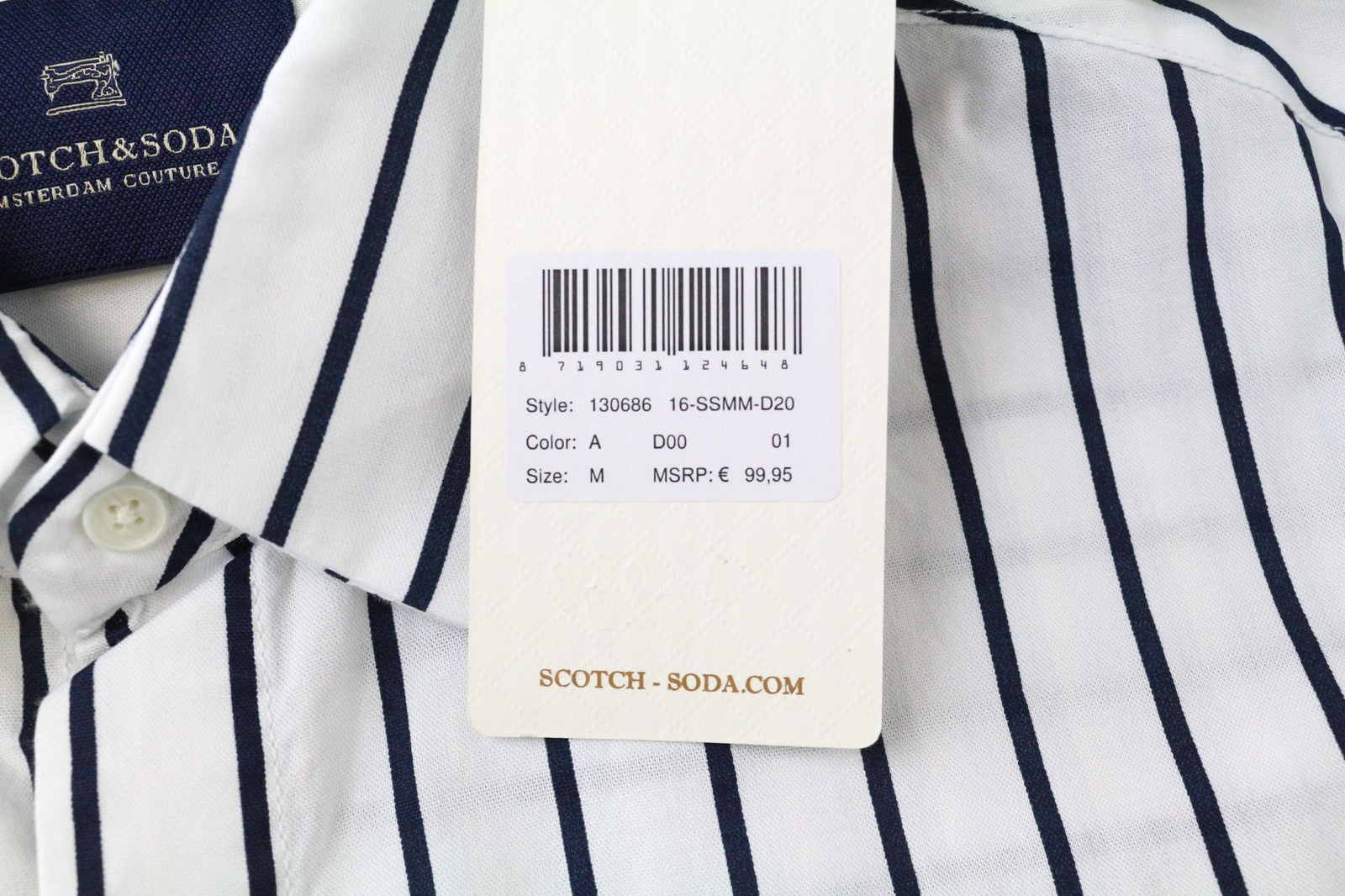 SCOTCH & SODA Ams Couture Men's Shirt M Long White Striped Pure Cotton Classic