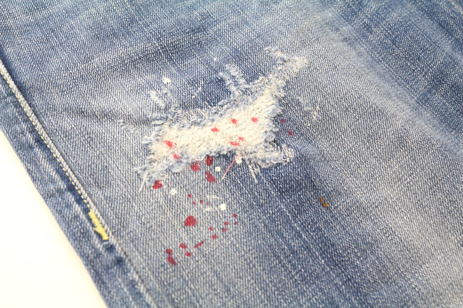 TAKESHY KUROSAWA TK 72 vyriški džinsai W32 mėlyni dažai Slim Distres netempimo kirpimo 