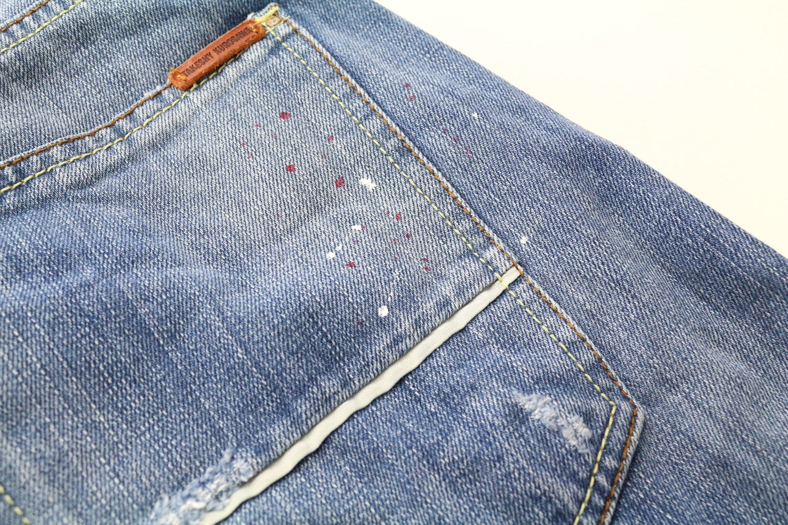 TAKESHY KUROSAWA TK 72 vyriški džinsai W32 mėlyni dažai Slim Distres netempimo kirpimo 