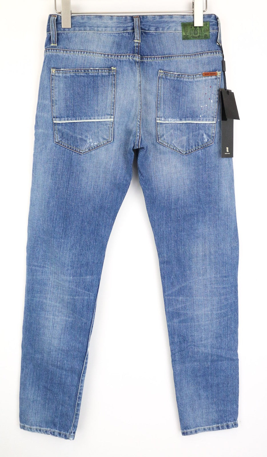 TAKESHY KUROSAWA TK 72 vyriški džinsai W32 mėlyni dažai Slim Distres netempimo kirpimo 